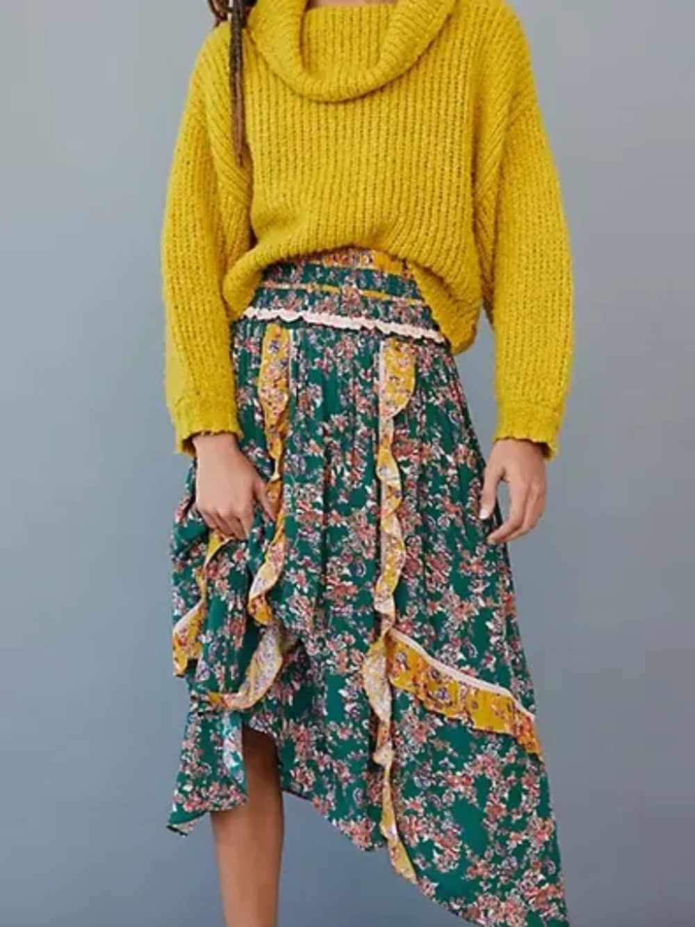 Anthropologie Floral Ruffle Midi Skirt – Size 10